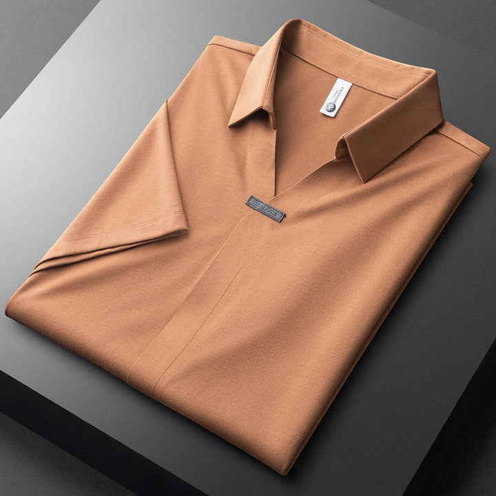 Men's Casual Work Polo Shirt with Short Sleeve and Camp Collar
