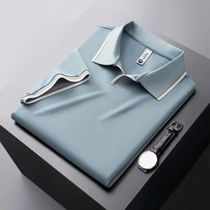 Men's Casual Work Polo Shirt with Short Sleeve and Ribbed Collar