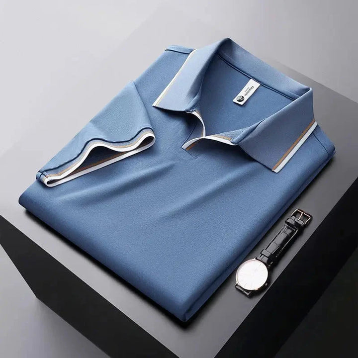 Men's Casual Work Polo Shirt with Short Sleeve and Ribbed Collar