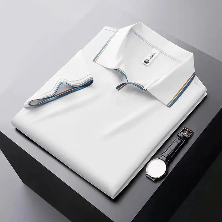 Men's Casual Work Polo Shirt with Short Sleeve and Ribbed Collar