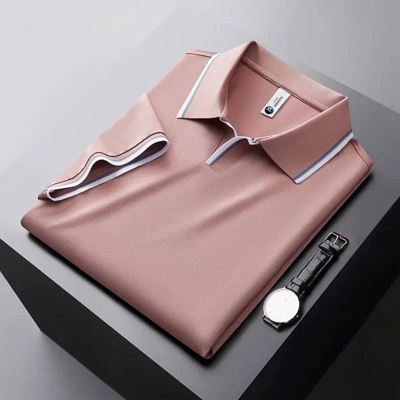 Men's Casual Work Polo Shirt with Short Sleeve and Ribbed Collar