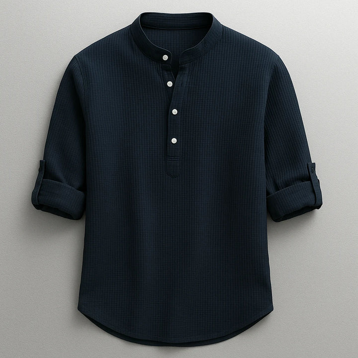 Men's Casual Work Shirt with Long Sleeve and Grandad Collar