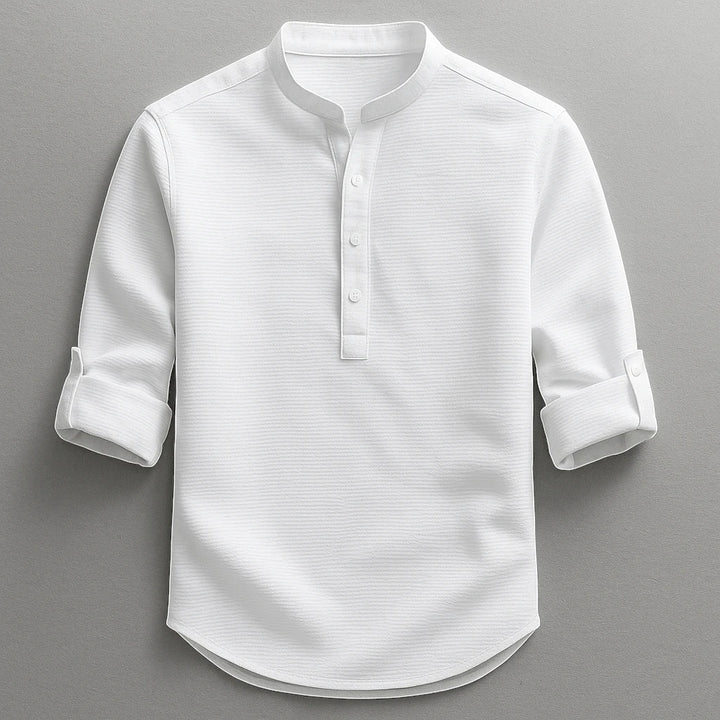 Men's Casual Work Shirt with Long Sleeve and Grandad Collar