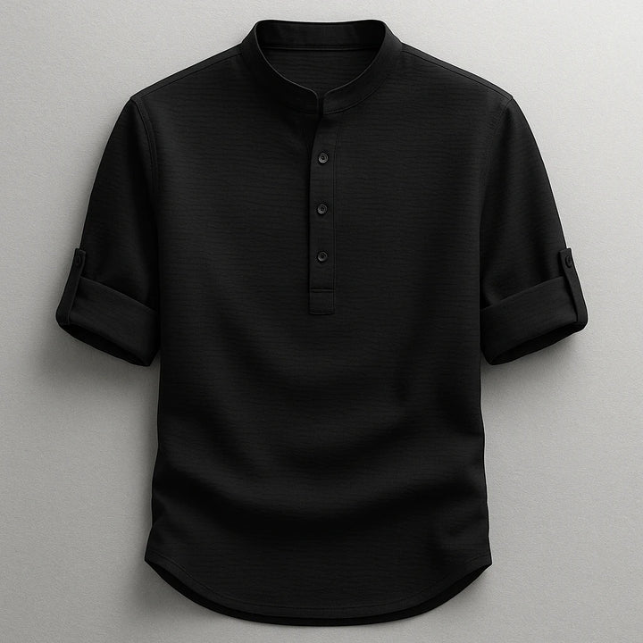 Men's Casual Work Shirt with Long Sleeve and Grandad Collar