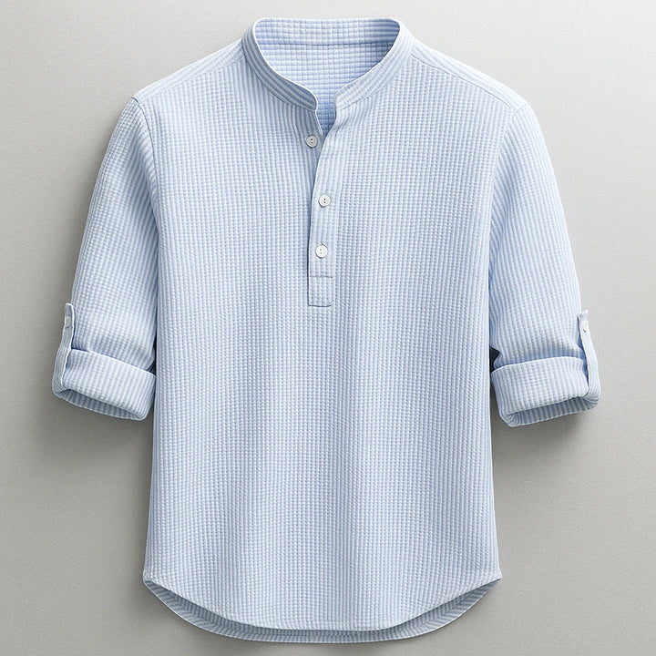 Men's Casual Work Shirt with Long Sleeve and Grandad Collar