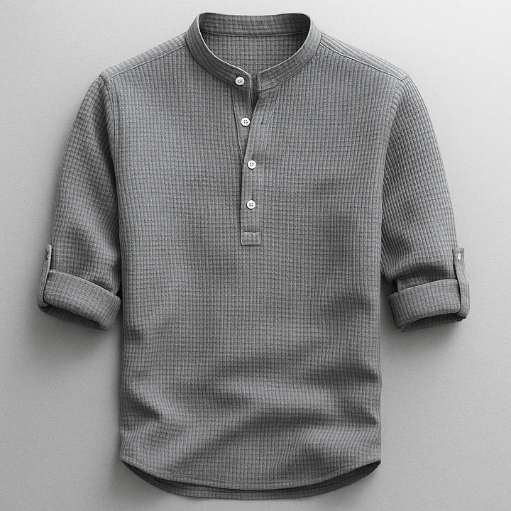 Men's Casual Work Shirt with Long Sleeve and Grandad Collar