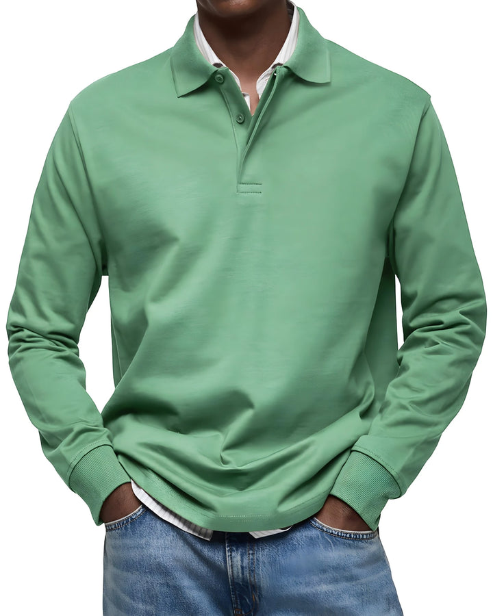 Men's Vintage Slim Fit Polo Shirt with Long Sleeve and V-Neck