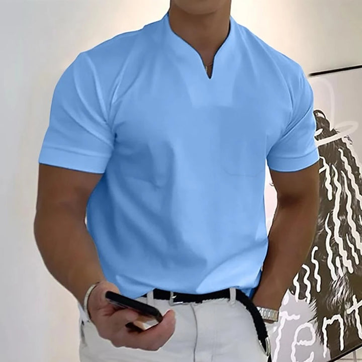 Men's Work Slim Fit Shirt with Short Sleeve and V-Neck