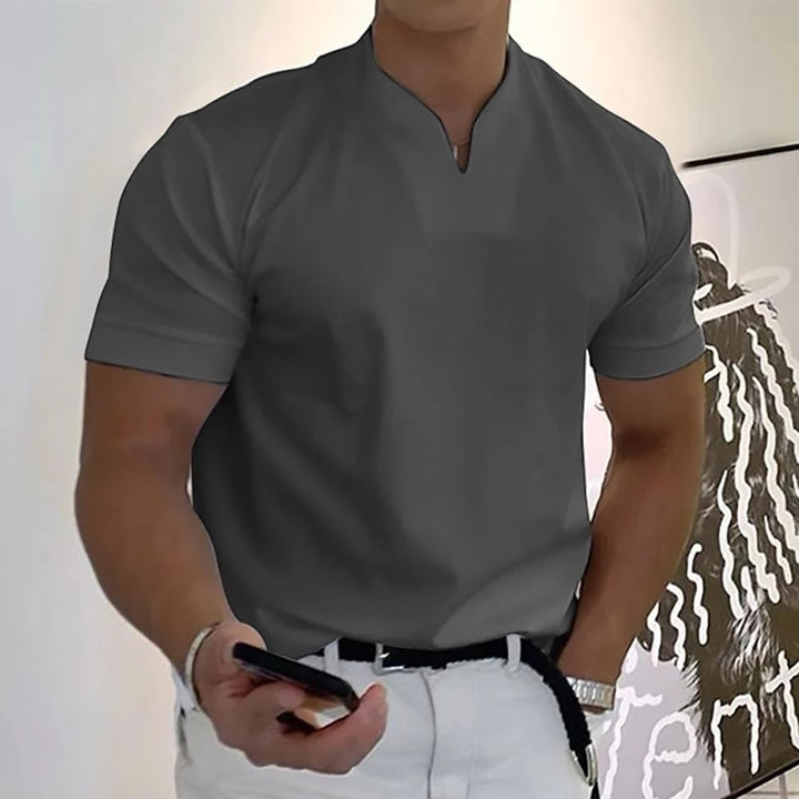 Men's Work Slim Fit Shirt with Short Sleeve and V-Neck
