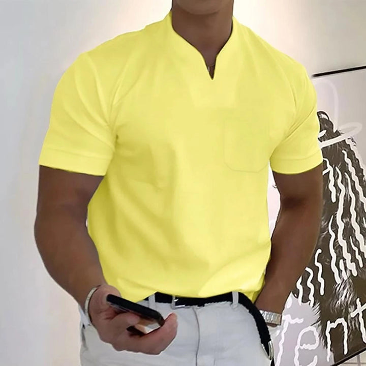 Men's Work Slim Fit Shirt with Short Sleeve and V-Neck