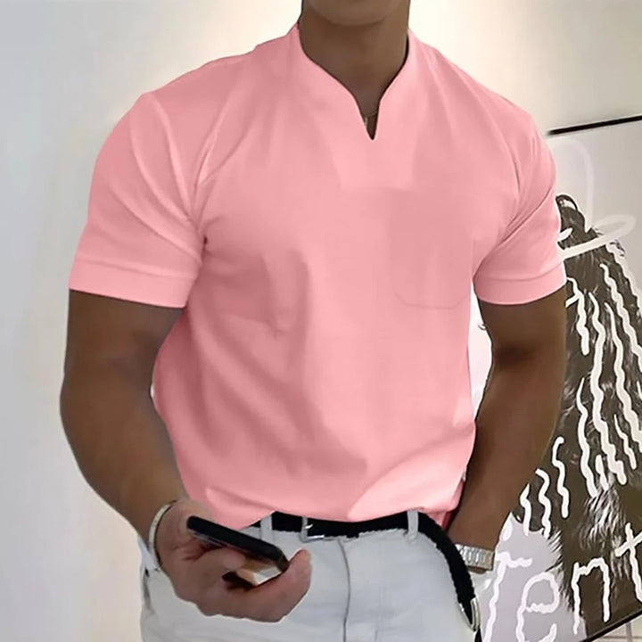Men's Work Slim Fit Shirt with Short Sleeve and V-Neck