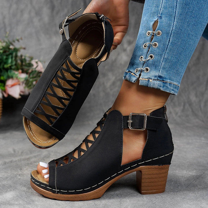 Women's Block Heel Open Toe Sandals with Non Slip Sole and Cushioned Insole