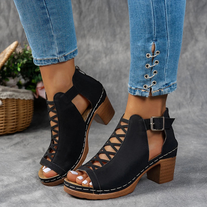 Women's Block Heel Open Toe Sandals with Non Slip Sole and Cushioned Insole