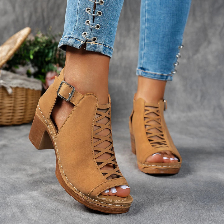 Women's Block Heel Open Toe Sandals with Non Slip Sole and Cushioned Insole