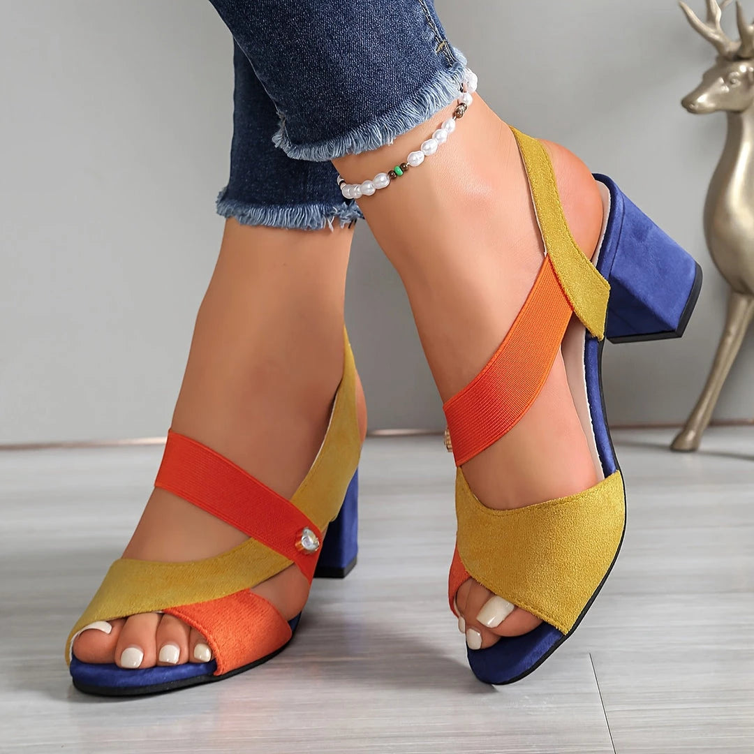 Women's Block Heel Open Toe Sandals with Slip Resistant Sole and Cushioned Insole