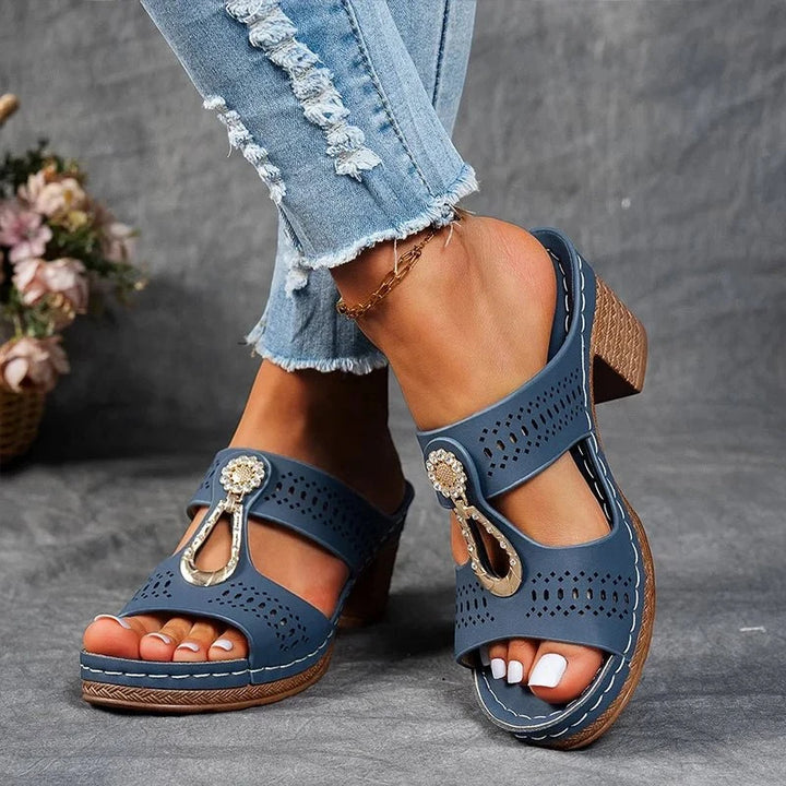 Women's Casual Block Heel Sandals with Wide Fit and Memory Foam
