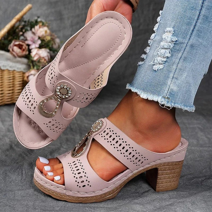 Women's Casual Block Heel Sandals with Wide Fit and Memory Foam