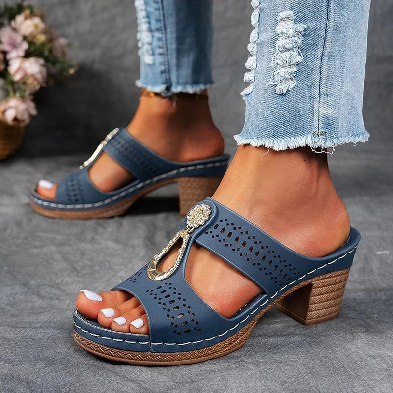 Women's Casual Block Heel Sandals with Wide Fit and Memory Foam