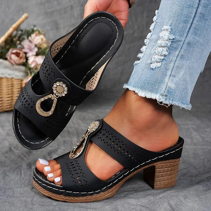 Women's Casual Block Heel Sandals with Wide Fit and Memory Foam