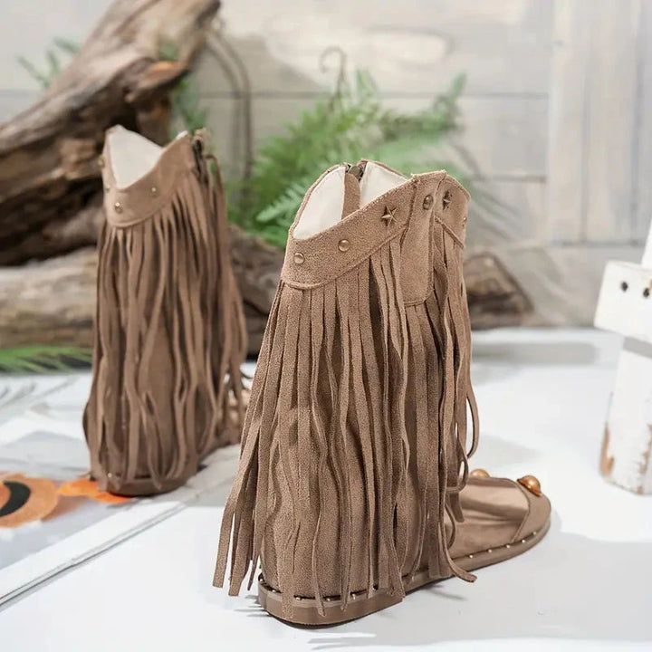 Women's Casual Gladiator Sandals with Fringe and Wide Fit