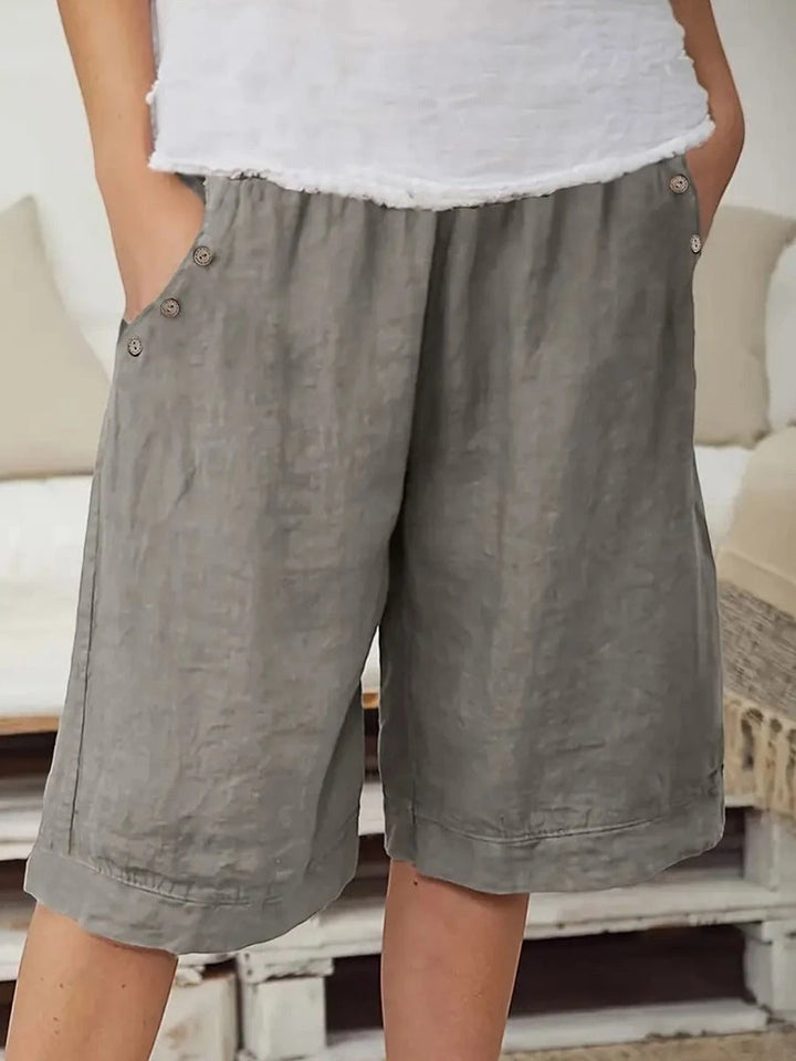 Women's Casual Long Shorts with Elastic Waistband and Side Pockets