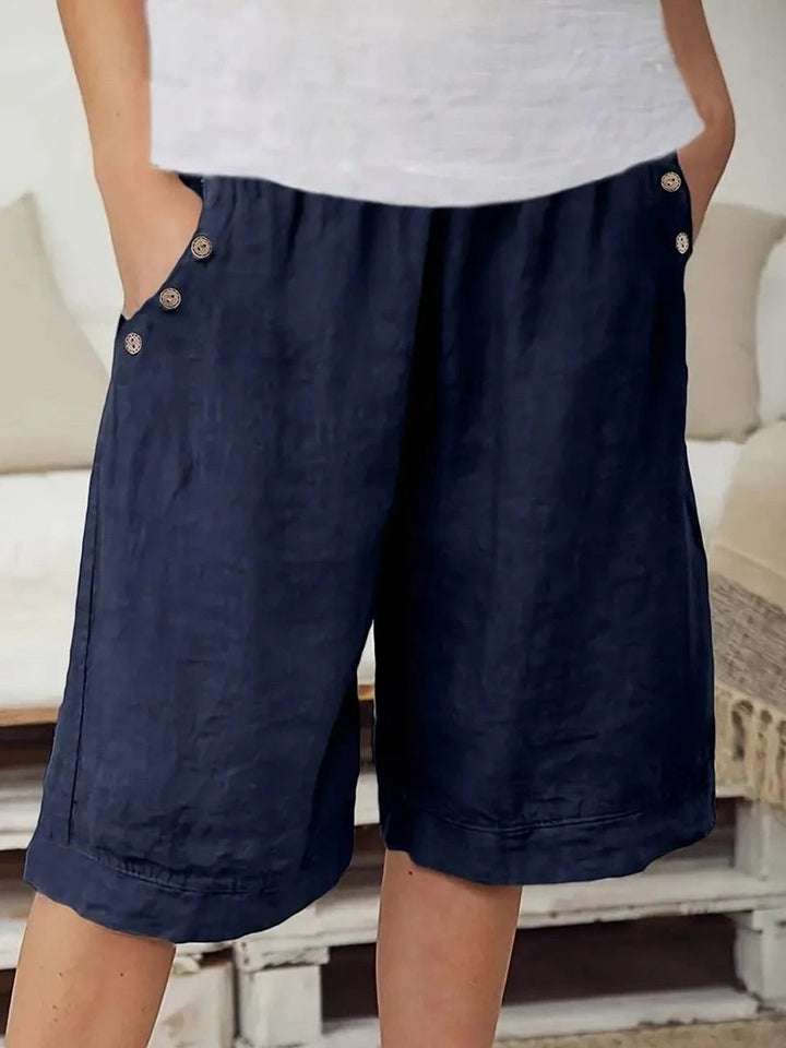 Women's Casual Long Shorts with Elastic Waistband and Side Pockets