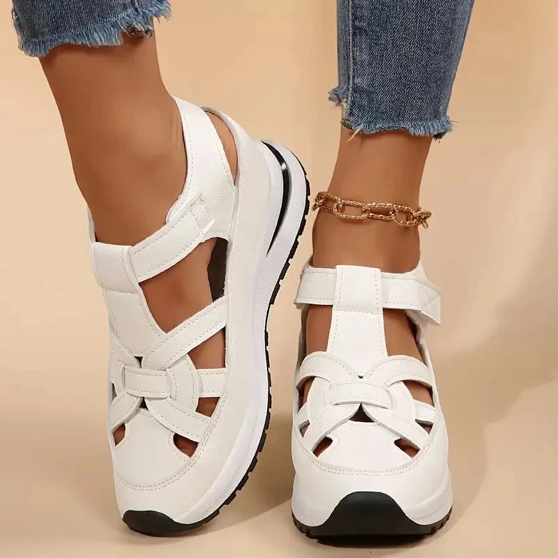 Women's Casual Wide Fit Sandals with Velcro Strap and Cushioned Insole