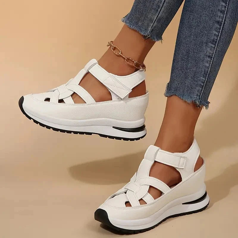 Women's Casual Wide Fit Sandals with Velcro Strap and Cushioned Insole