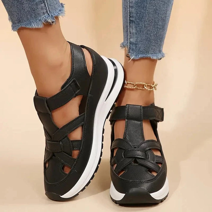 Women's Casual Wide Fit Sandals with Velcro Strap and Cushioned Insole