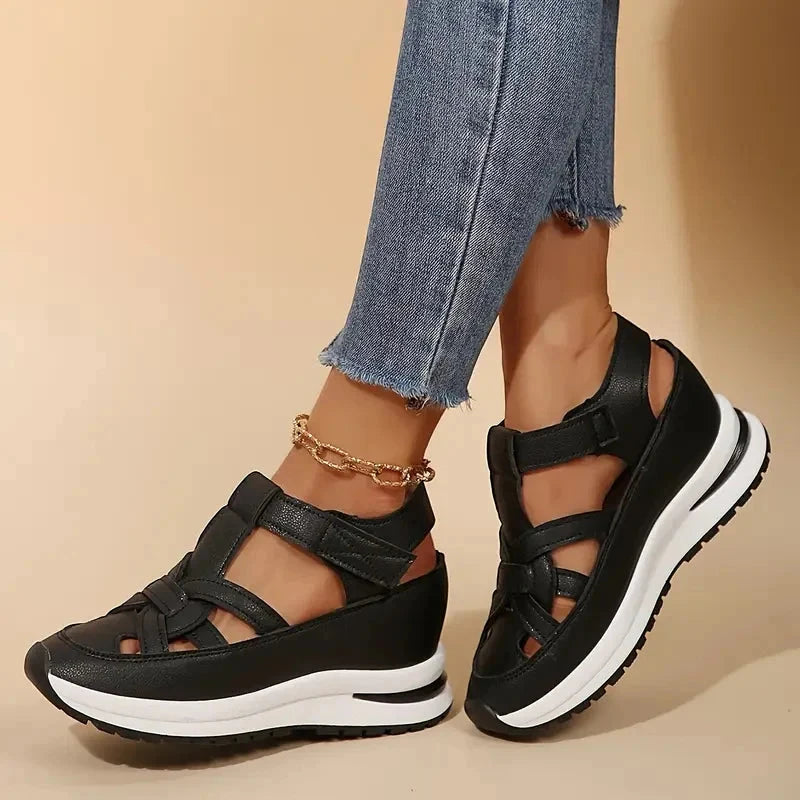 Women's Casual Wide Fit Sandals with Velcro Strap and Cushioned Insole