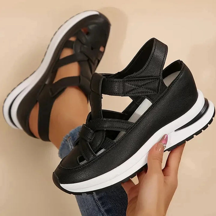 Women's Casual Wide Fit Sandals with Velcro Strap and Cushioned Insole