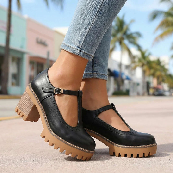 Women's Chunky Strappy Mary Jane Shoes with Slip Resistant Sole and Cushioned Insole