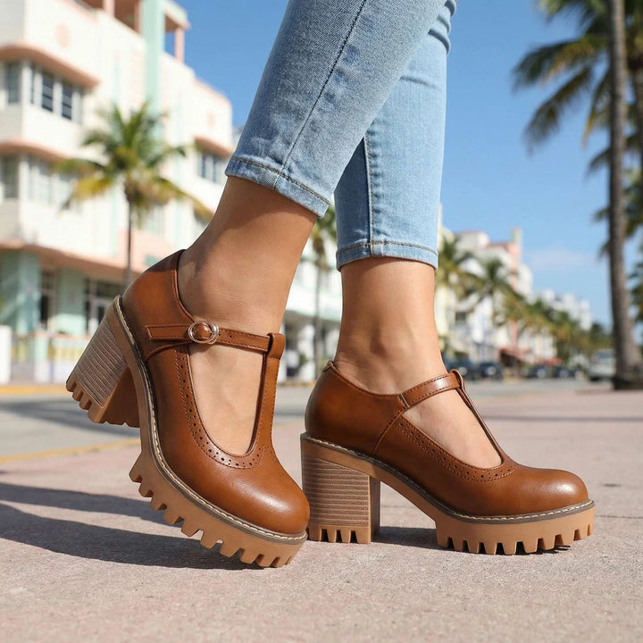 Women's Chunky Strappy Mary Jane Shoes with Slip Resistant Sole and Cushioned Insole
