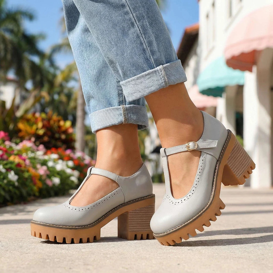 Women's Chunky Strappy Mary Jane Shoes with Slip Resistant Sole and Cushioned Insole