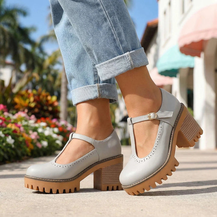 Women's Chunky Strappy Mary Jane Shoes with Slip Resistant Sole and Cushioned Insole