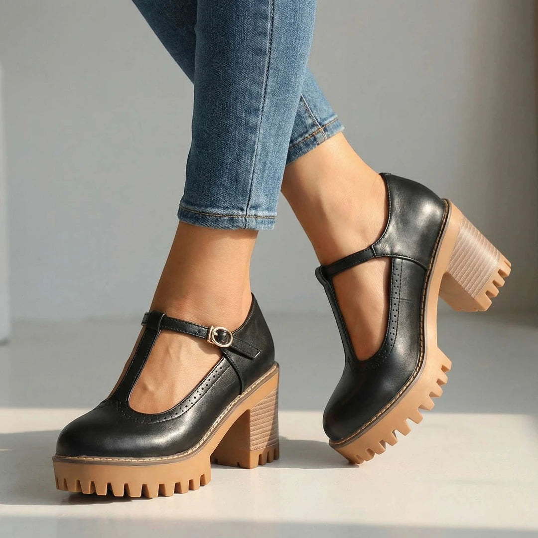 Women's Chunky Strappy Mary Jane Shoes with Slip Resistant Sole and Cushioned Insole