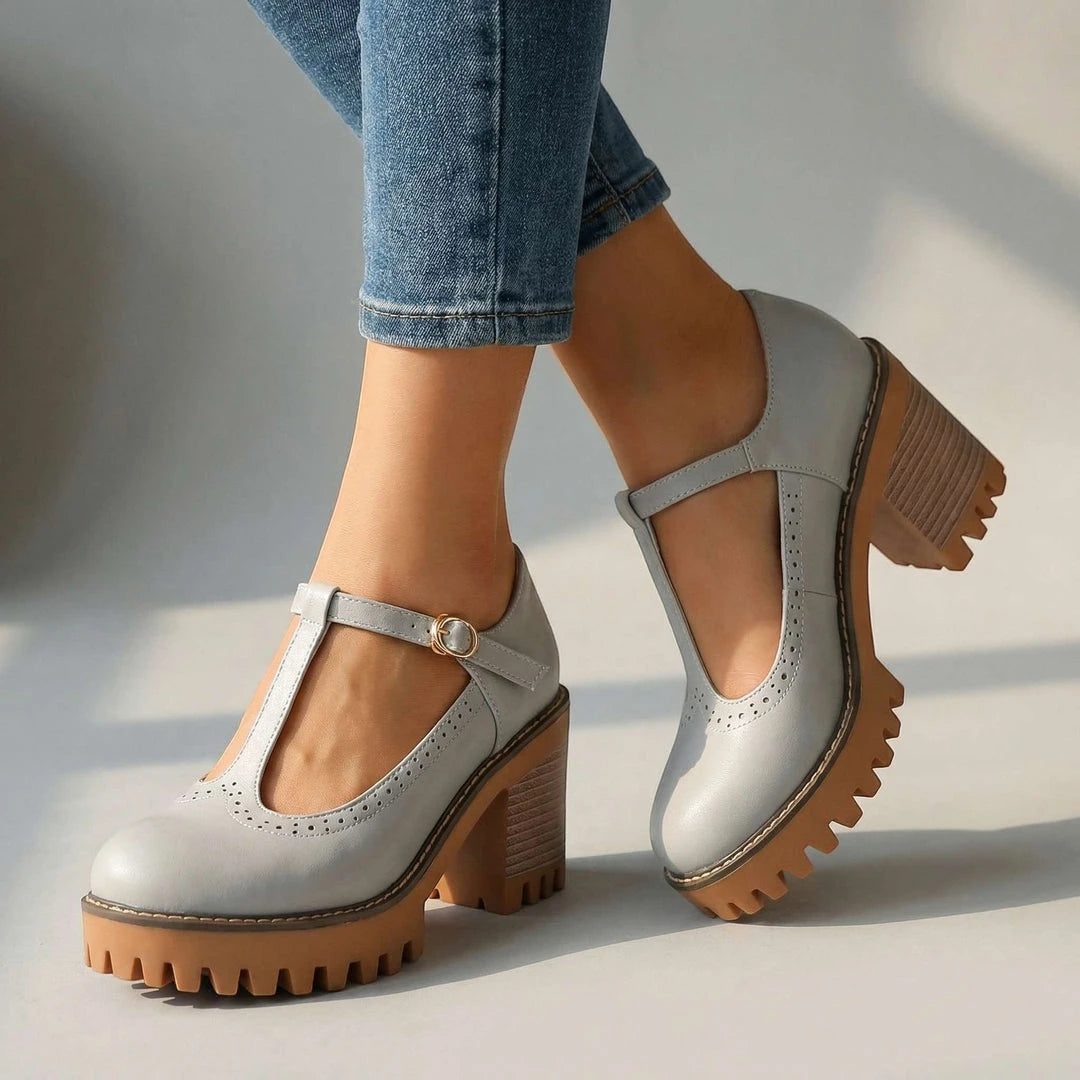 Women's Chunky Strappy Mary Jane Shoes with Slip Resistant Sole and Cushioned Insole