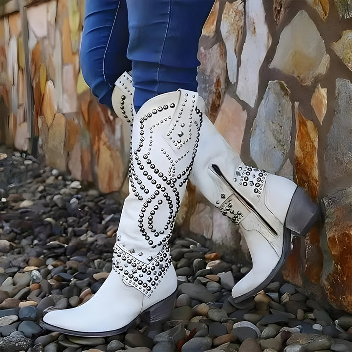 Women's Cowboy Knee High Boots with Cushioned and Lace Up