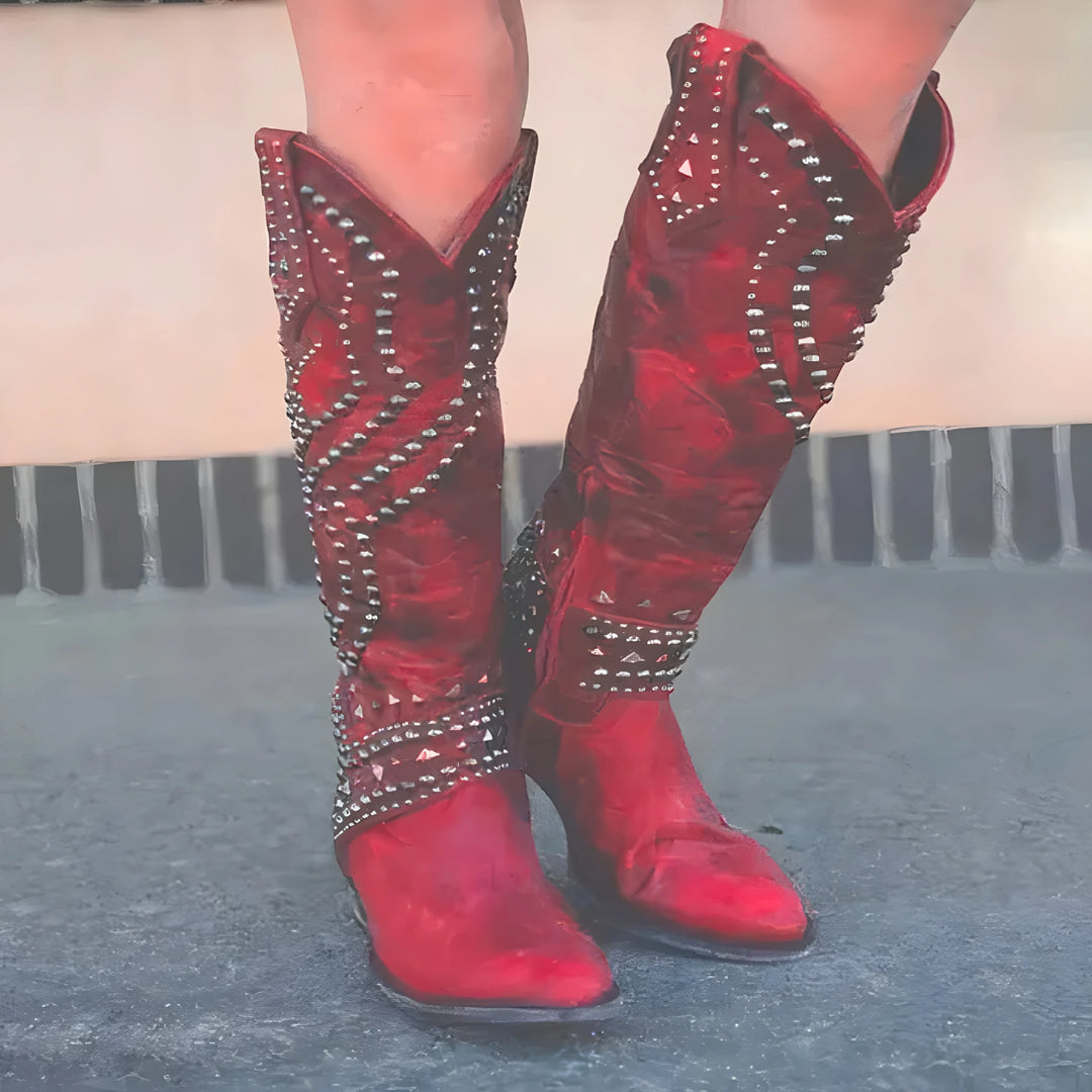Women's Cowboy Knee High Boots with Cushioned and Lace Up