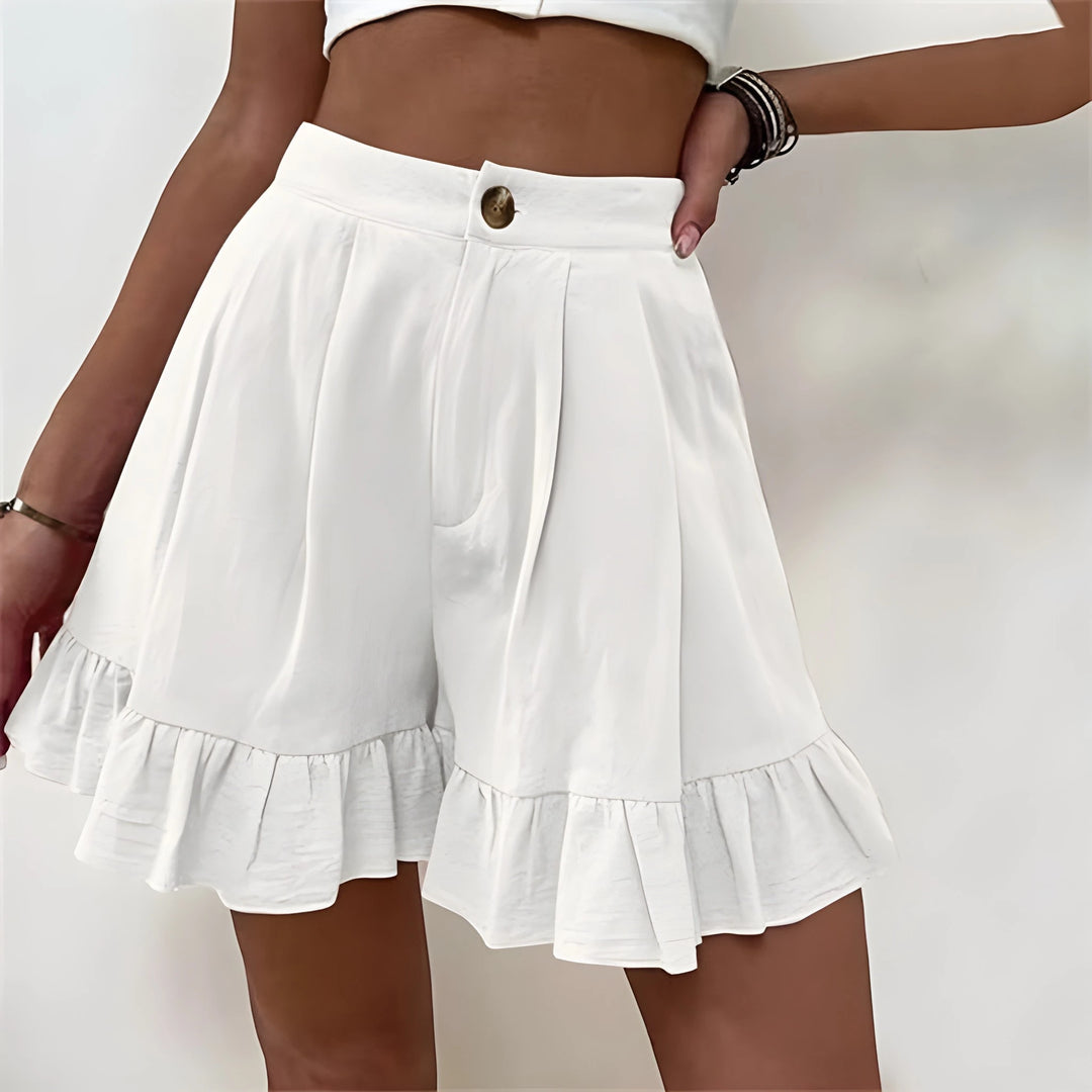 Women's High Waisted Work Shorts with Ruffle Hem