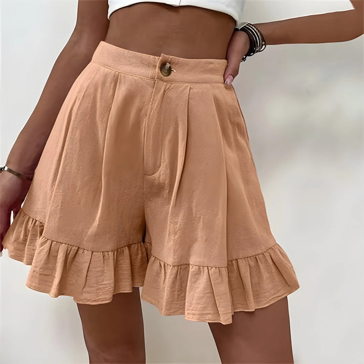 Women's High Waisted Work Shorts with Ruffle Hem