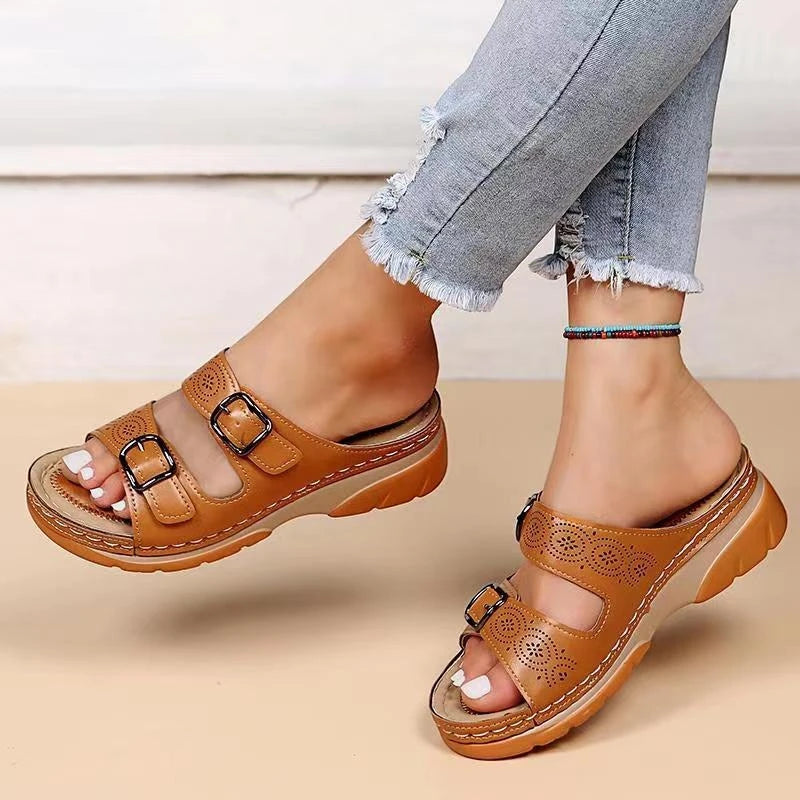 Women's Open Toe Comfortable Sandals with Velcro Strap and Arch Support