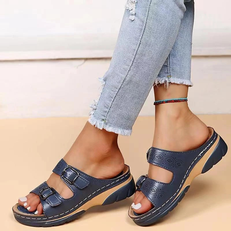 Women's Open Toe Comfortable Sandals with Velcro Strap and Arch Support