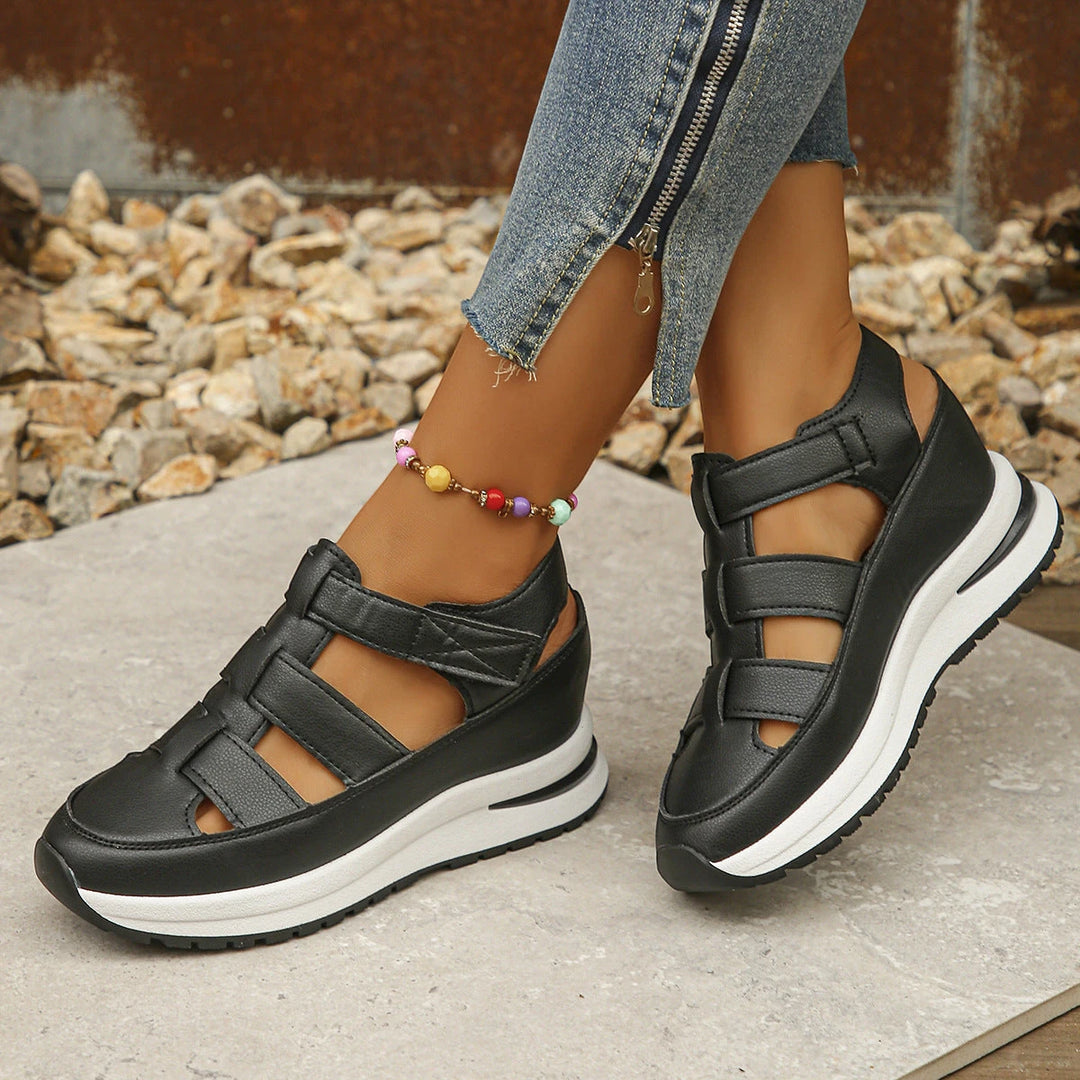 Women's Platform Comfortable Sandals with Velcro Strap and Slip Resistant Sole