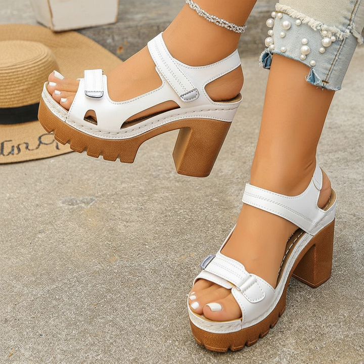 Women's Platform Open Toe Sandals with Velcro Strap and Cushioned Insole