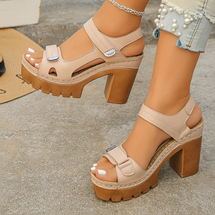 Women's Platform Open Toe Sandals with Velcro Strap and Cushioned Insole