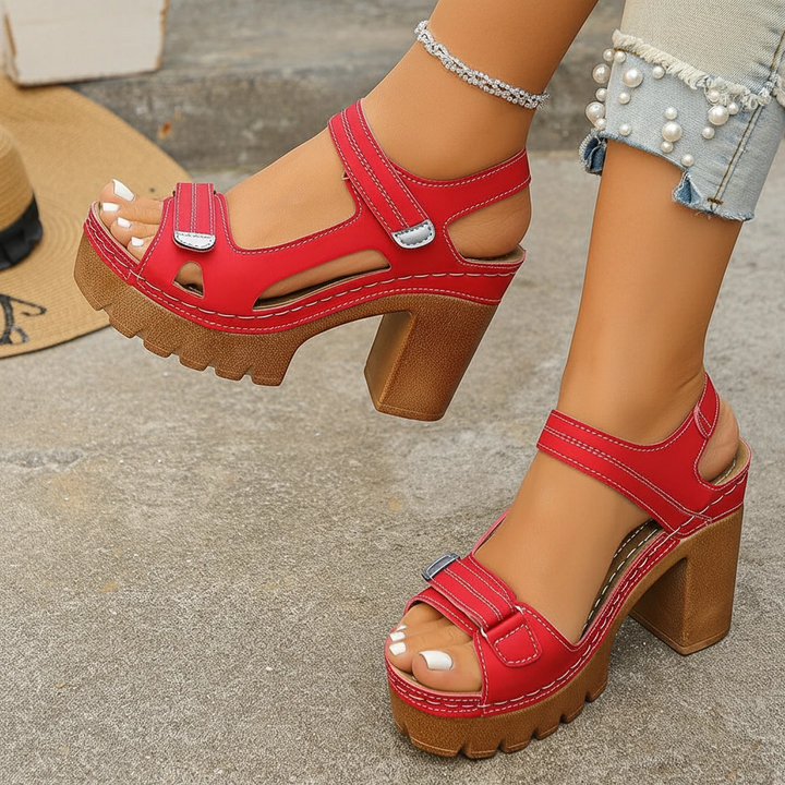 Women's Platform Open Toe Sandals with Velcro Strap and Cushioned Insole