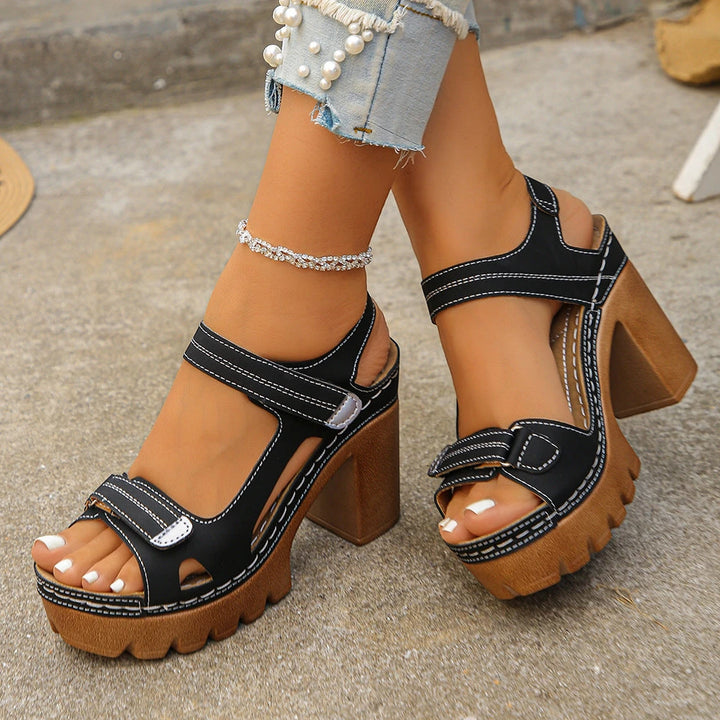 Women's Platform Open Toe Sandals with Velcro Strap and Cushioned Insole