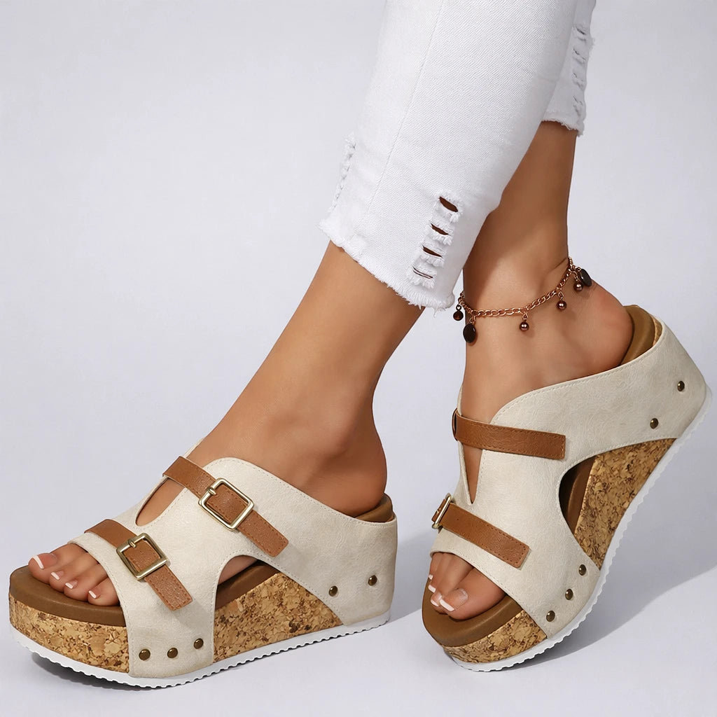 Women's Platform Slip On Sandals with Non Slip Sole and Cushioned Insole