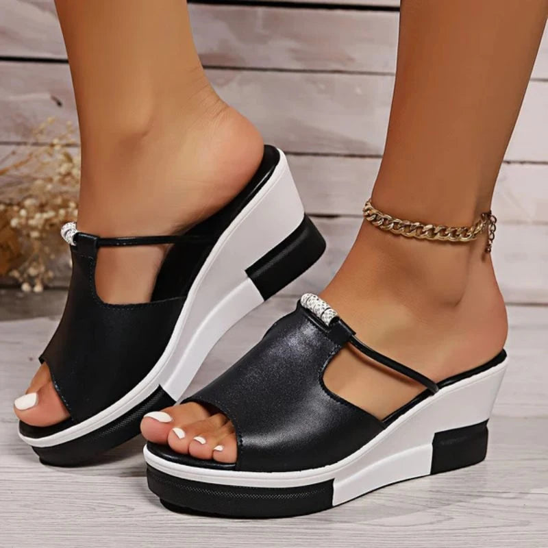 Women's Platform Slip On Sandals with Slip Resistant Sole and Arch Support